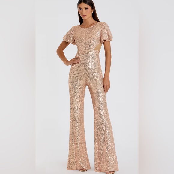 Mac Duggal polyester jumpsuit Elegant Sequin Jumpsuit in Rose Gold - Picture 1 of 3